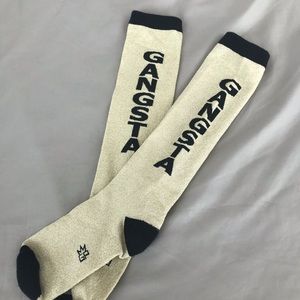 Metallic gold knee-high socks